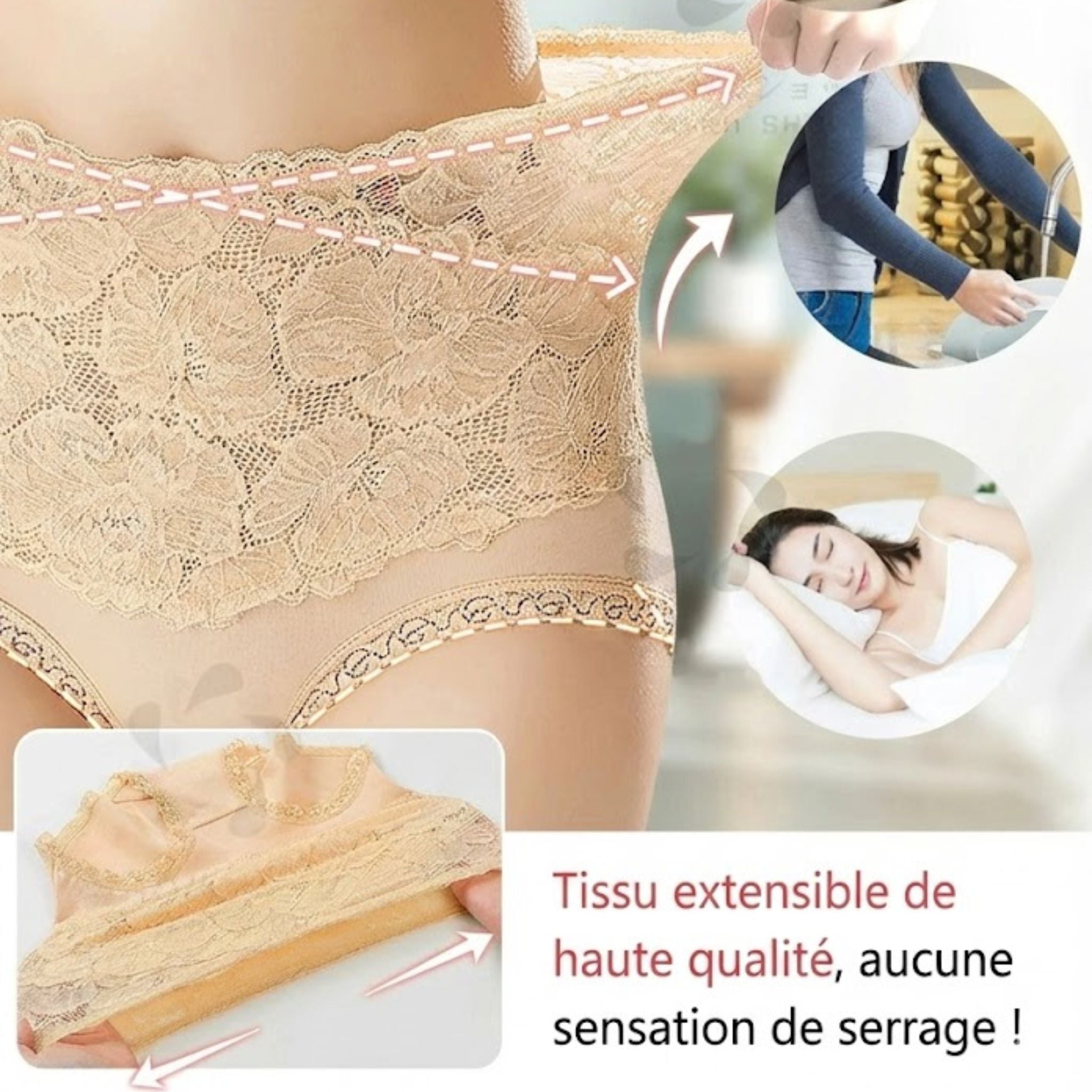 Culotte Haute Gainante Dentelle Florale Sculptante Invisible - Séléné™