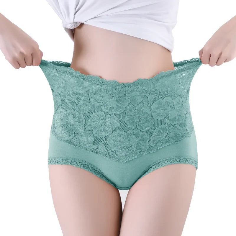 Cintura alta tamanho grande com decote em v cintura alta roupa interior feminina calcinha de renda de algodão quente tentação meninas cuecas de barriga